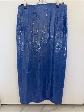 Zara Blue Sequin Midi pencil Skirt - Women's Elegant Party Skirt